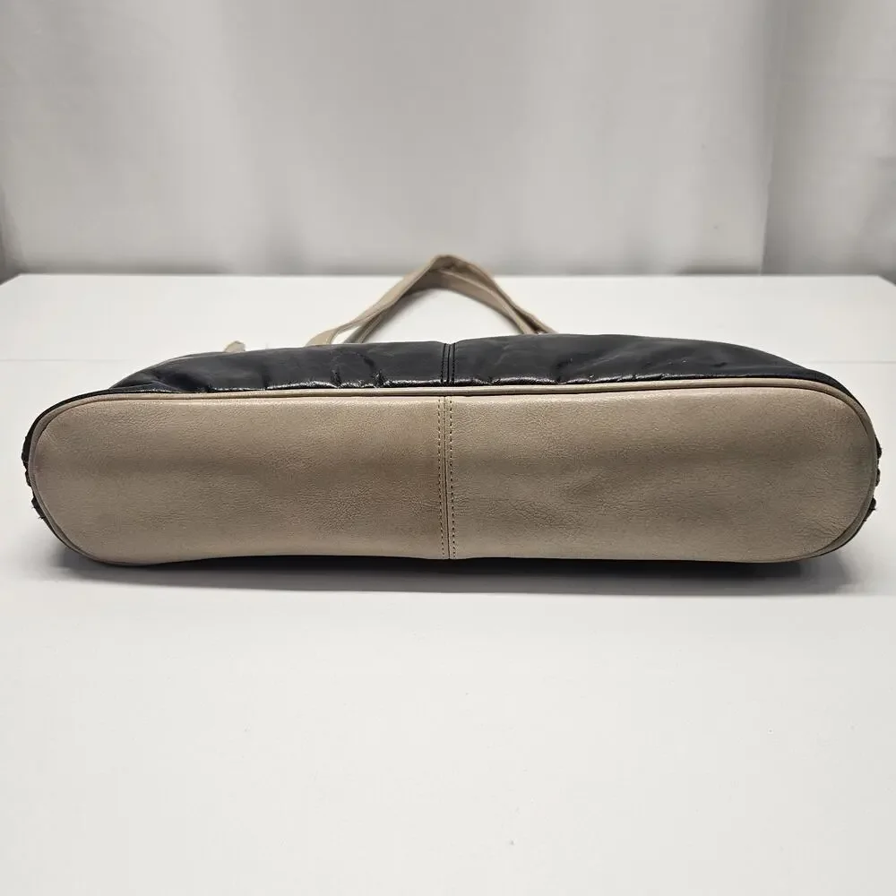 Latico Black & Tan Leather Briefcase Shoulder Bag Purse Satchel Carry Large